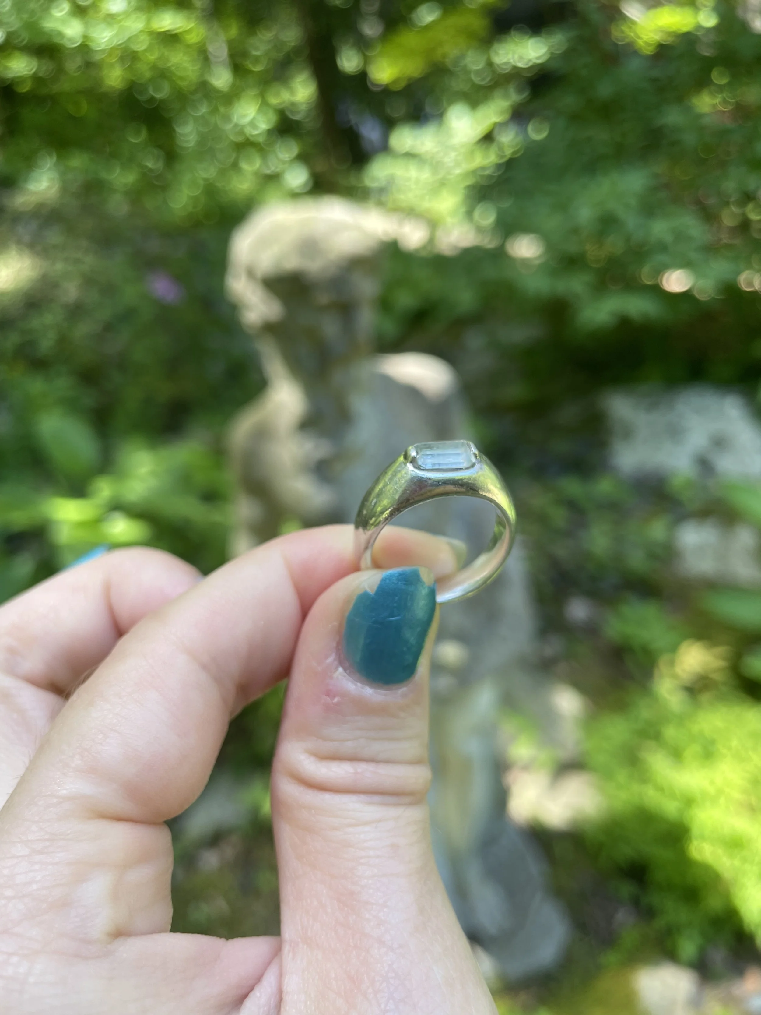 sterling silver, aquamarine baguette