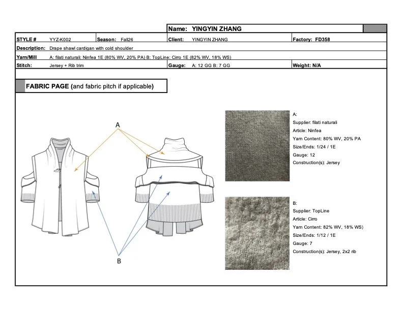 Cardigan tech pack based on original design