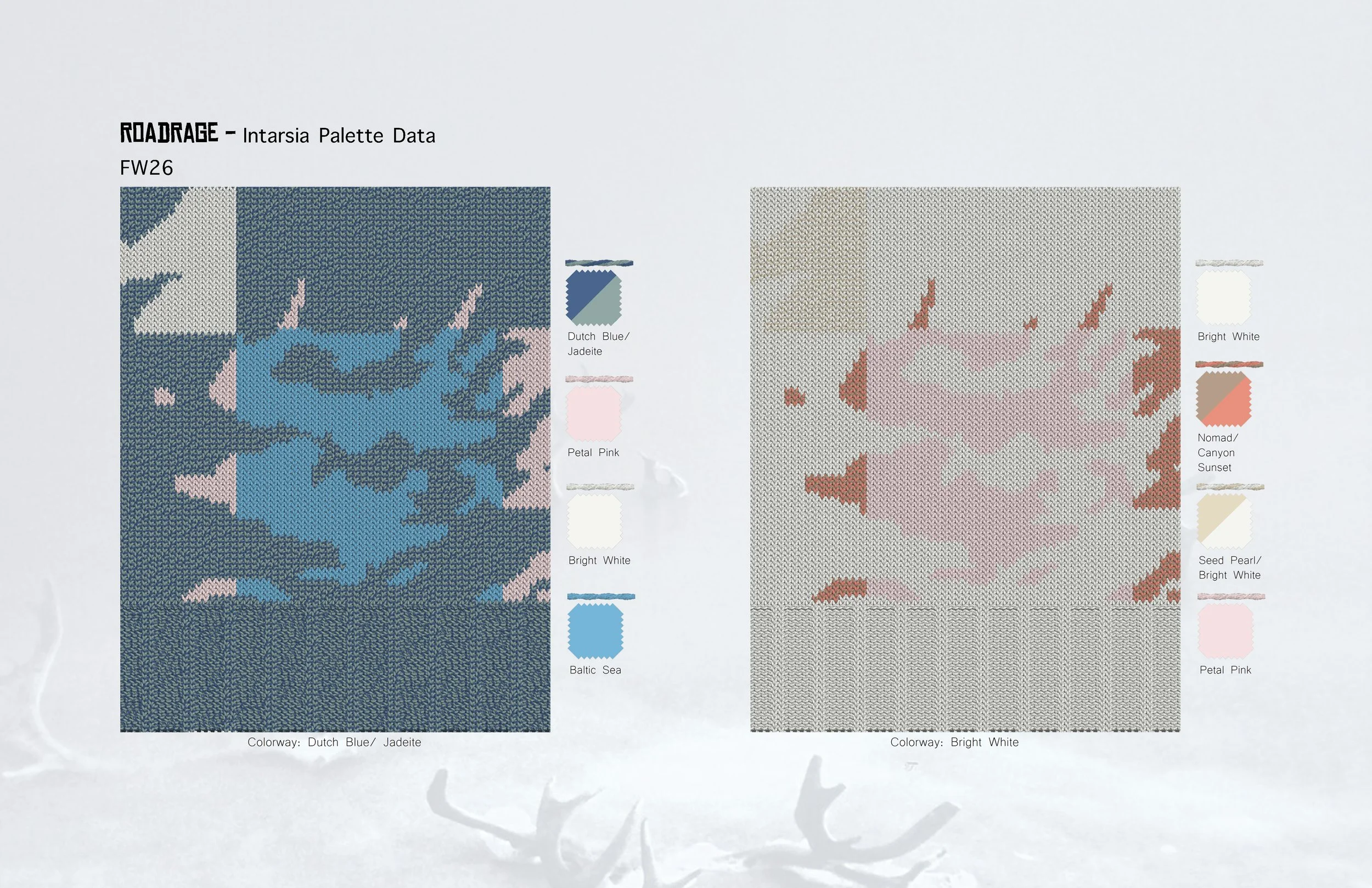 Original intarsia design of an abstract animal-like print coupled with geometric colorblocking