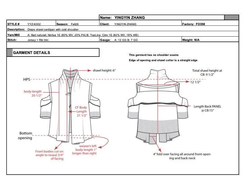 Cardigan tech pack based on original design