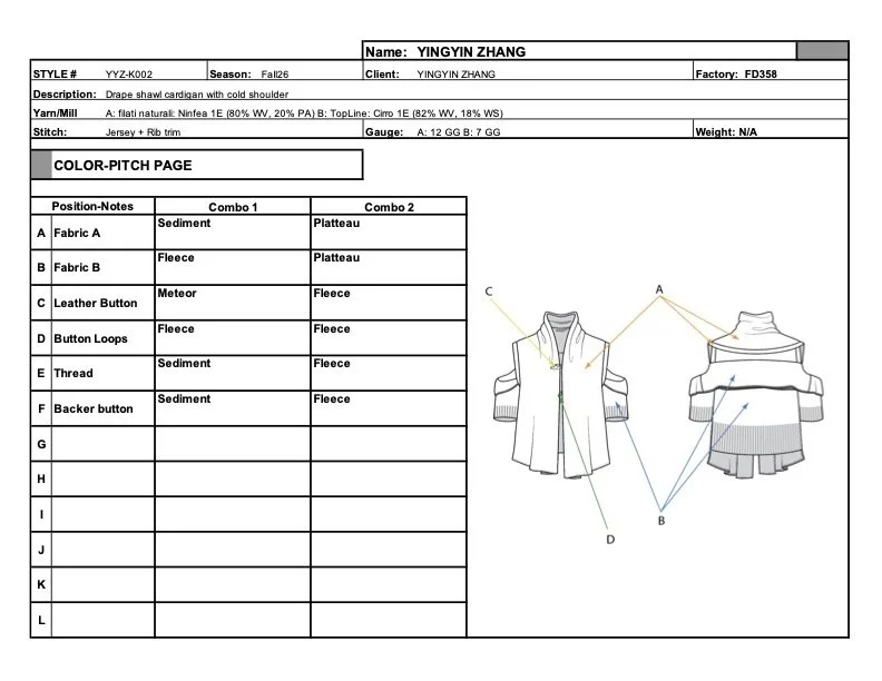 Cardigan tech pack based on original design