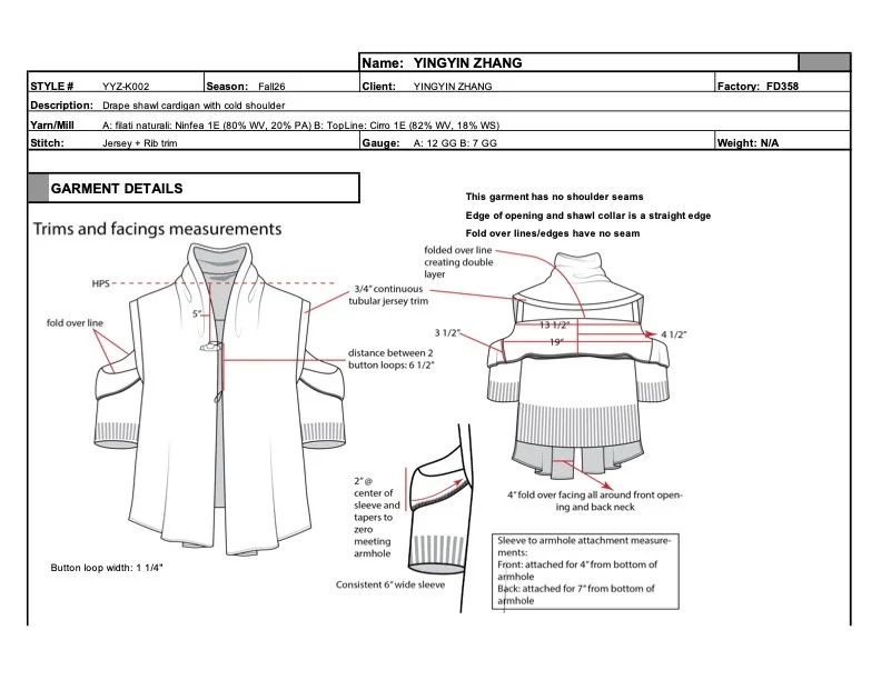 Cardigan tech pack based on original design