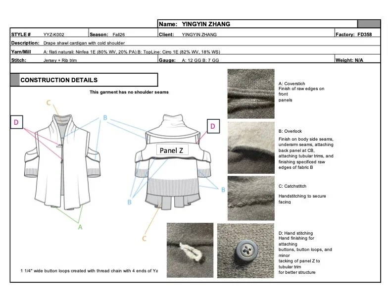 Cardigan tech pack based on original design