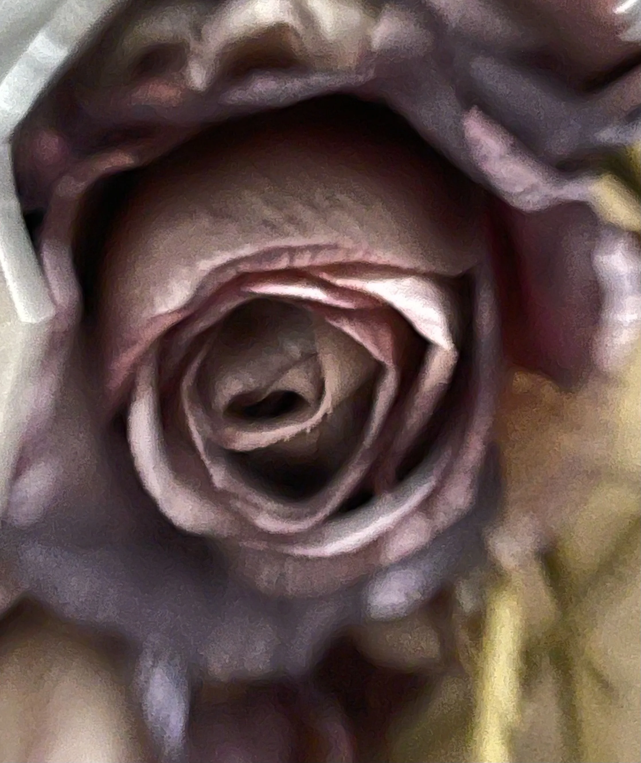 Close-up of a person with light skin and gray hair, showing only part of their face and mouth, with the mouth open and lips parted.