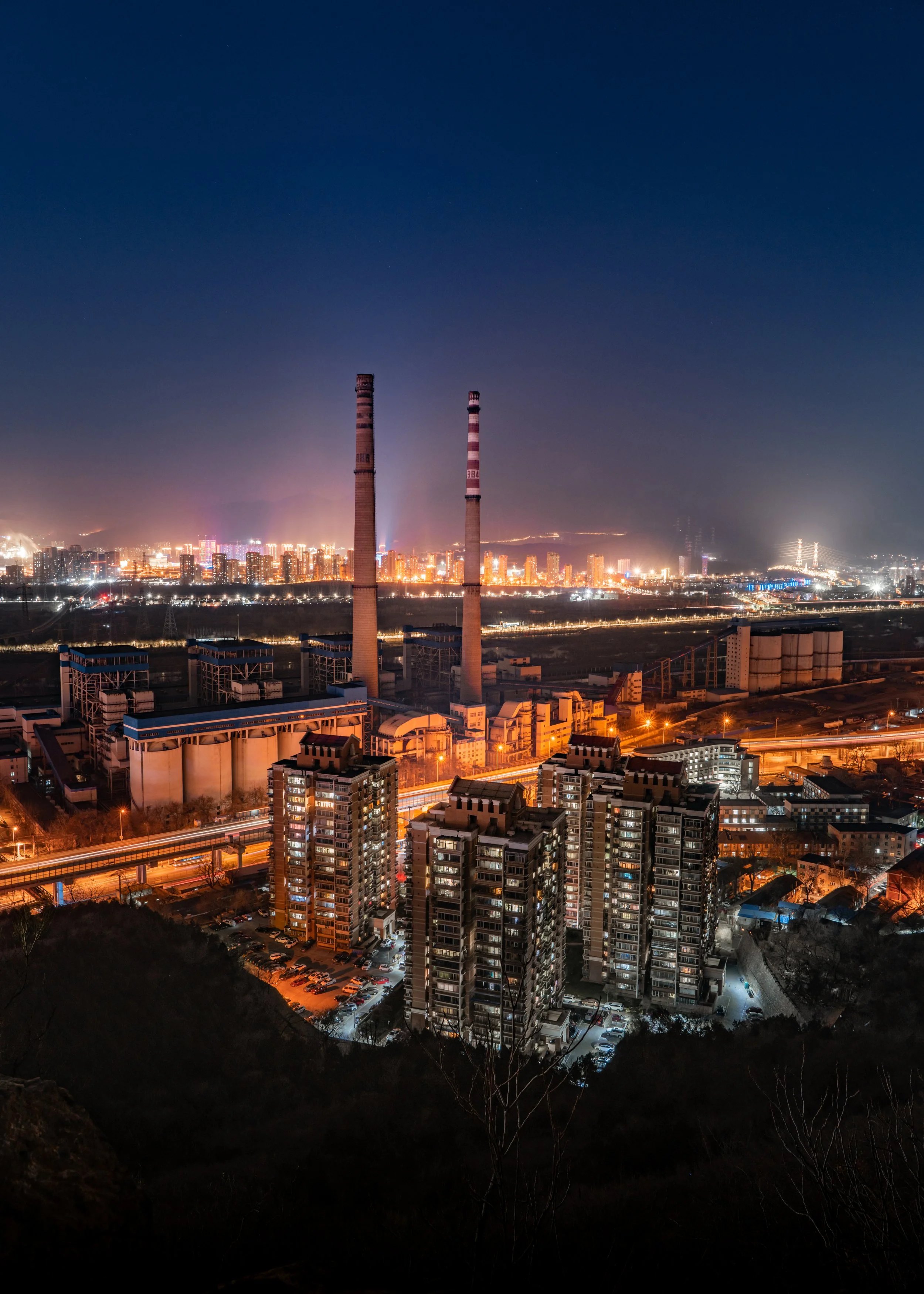 Night view of Shougang park, Shijingshan District, Beijing, China.