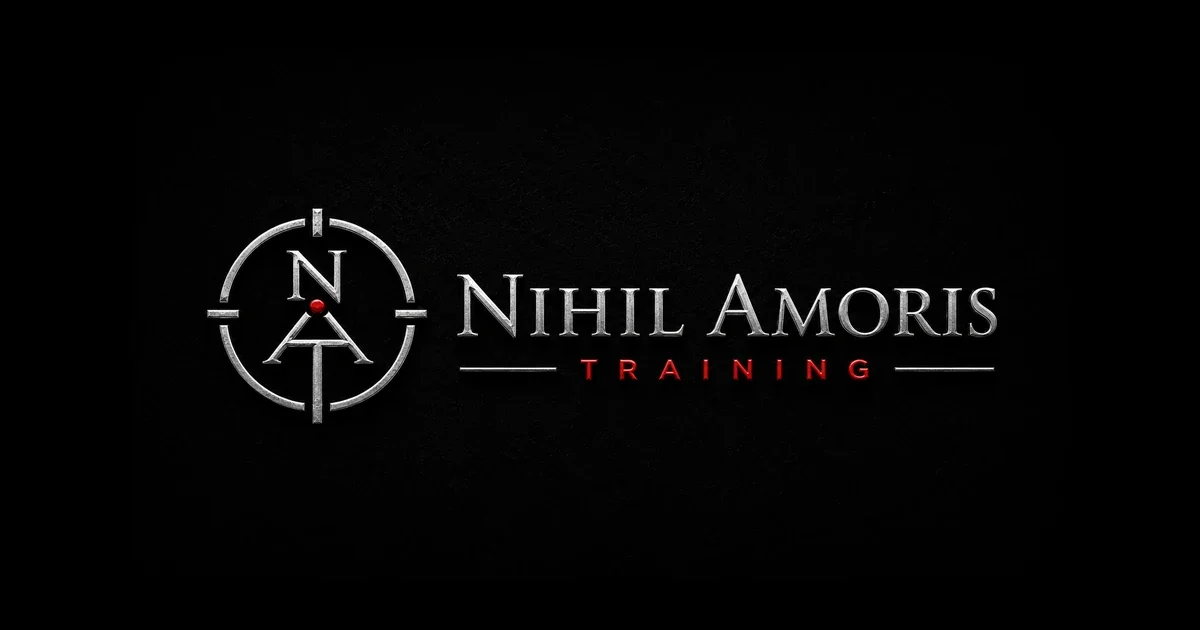 Black background with logo and text reading 'Nihil Amoris Training.' The logo features a target with a red dot, the initials N and A inside the target. The word 'Training' is in red, the other text in silver.
