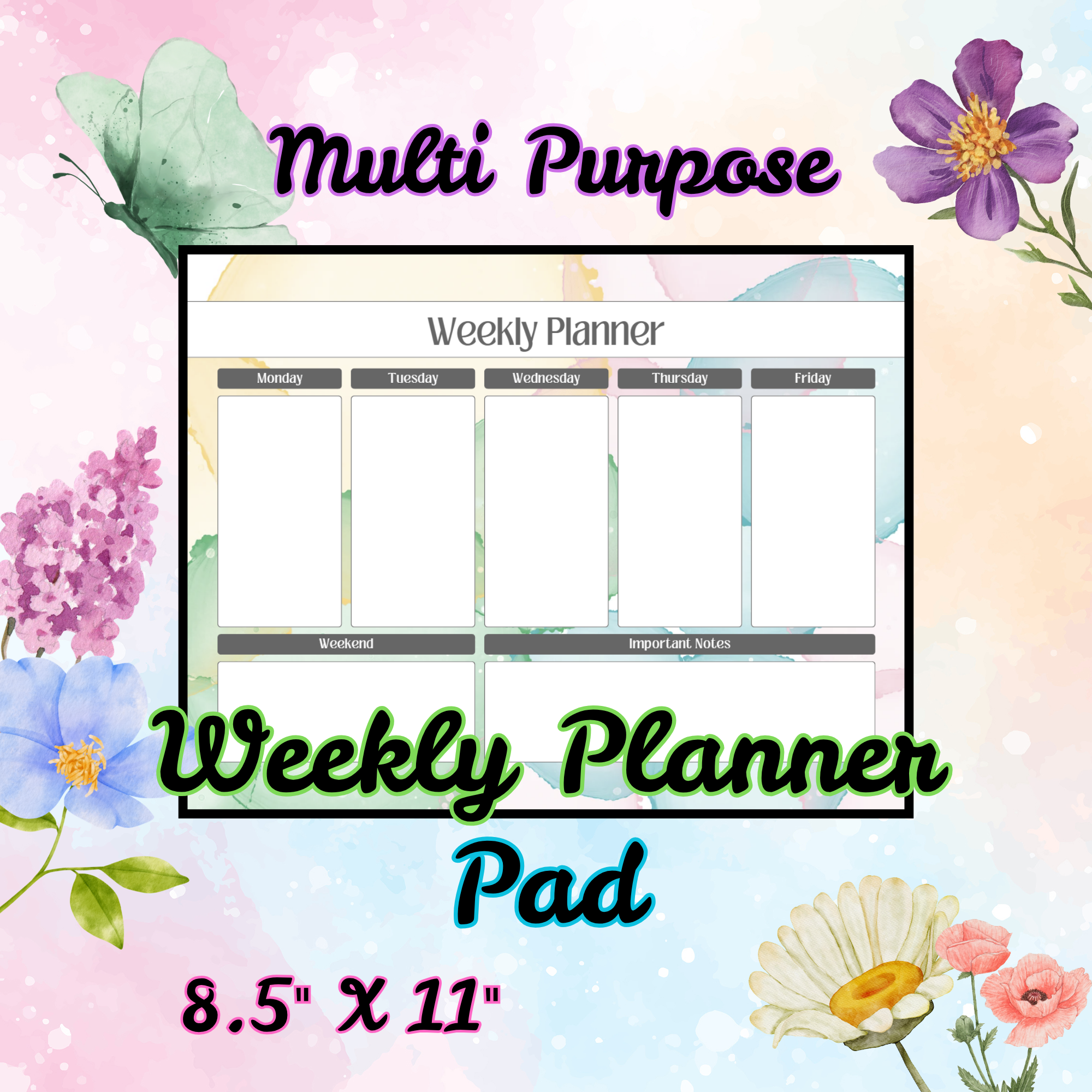 Watercolor Weekly Planner Pad