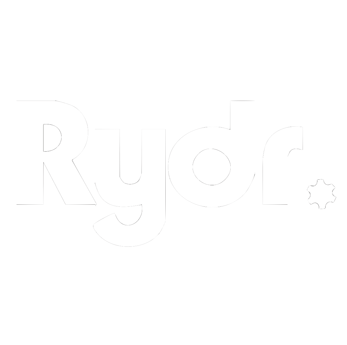 Black background with the word 'Ryder' in large white letters, and a small gear icon at the bottom right.