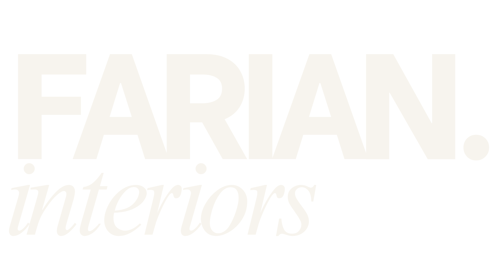 Logos of Farian Interiors, featuring large capitalized text 'FARIAN.' and smaller cursive text 'interiors' below.