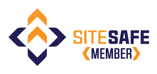 Site Safe Member logo with geometric design and text in orange and navy blue.