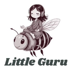 A cute illustration of a girl with butterfly wings sitting on a cartoon bee with the text 'Make Curious' underneath.