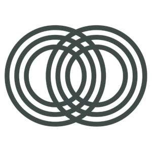 Close-up of a modern, abstract geometric logo with overlapping circles and lines.