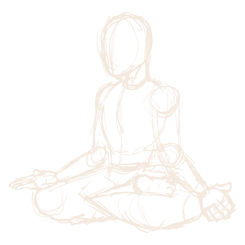 Line drawing of a person sitting cross-legged in a meditation pose with hands resting on knees.