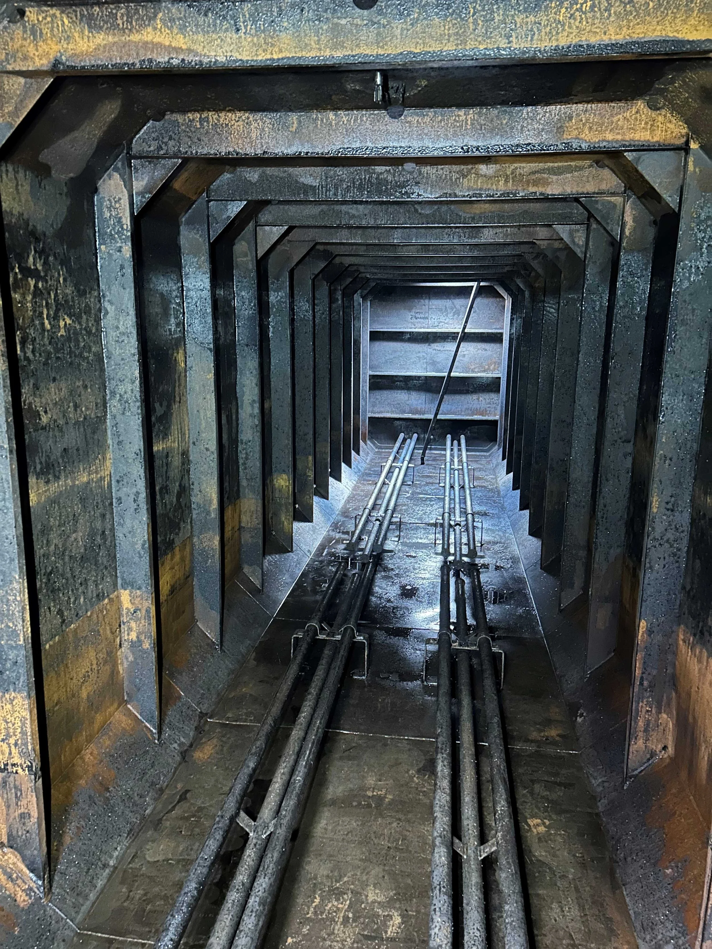 Inside of a bitumen storage tank after cleaning.