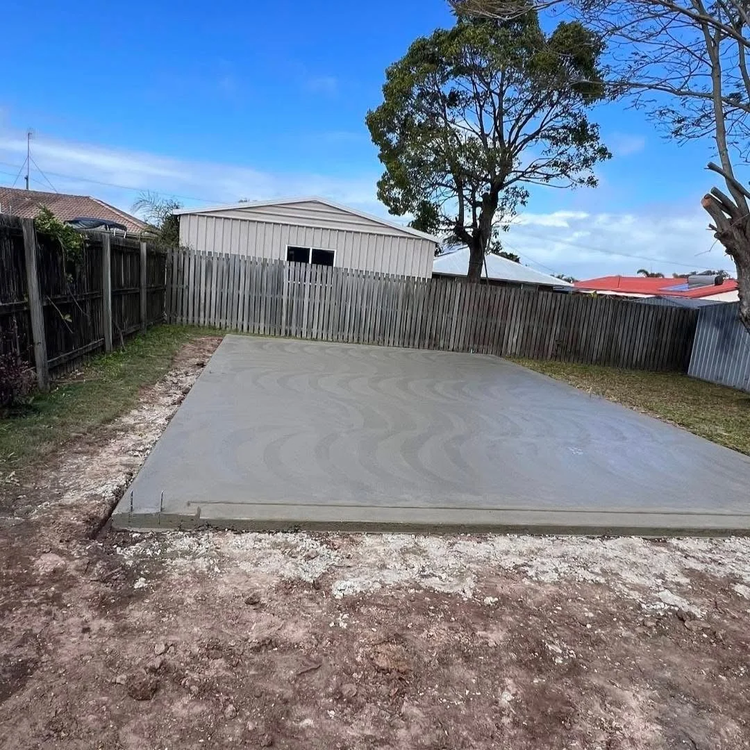 Newly poured concrete shed slab under construction hervey bay stencil finish