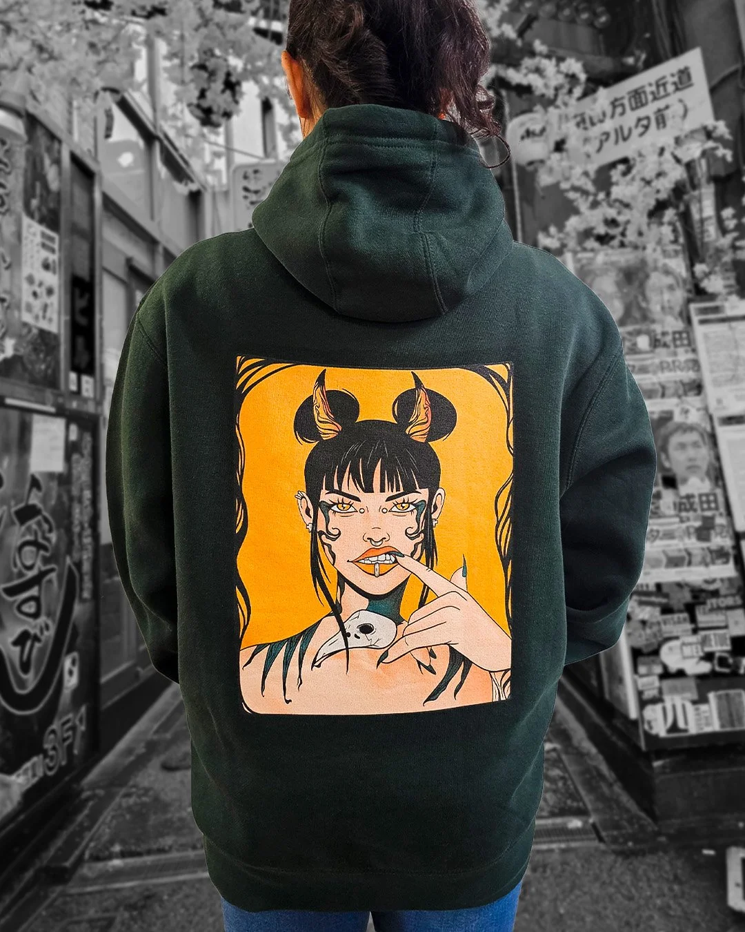 Demon Woman Unisex Hoodie, Alternative Streetwear, Graphic Sweatshirt