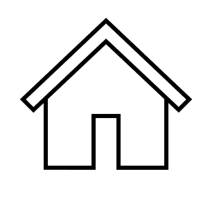 Simple black outline of a house with a triangular roof and a door in the center.