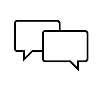 Two overlapping black and white speech bubbles, one slightly behind the other.