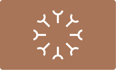 Eight white stylized Y-shaped objects arranged in a circle on a brown background.