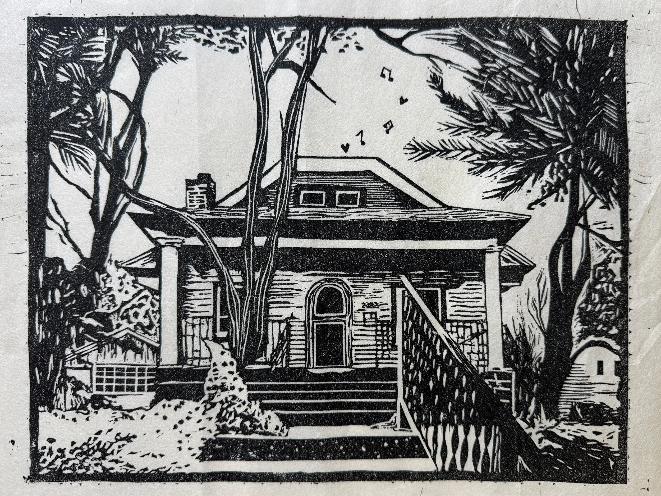 Custom House Linocut Blockprint, 8x10