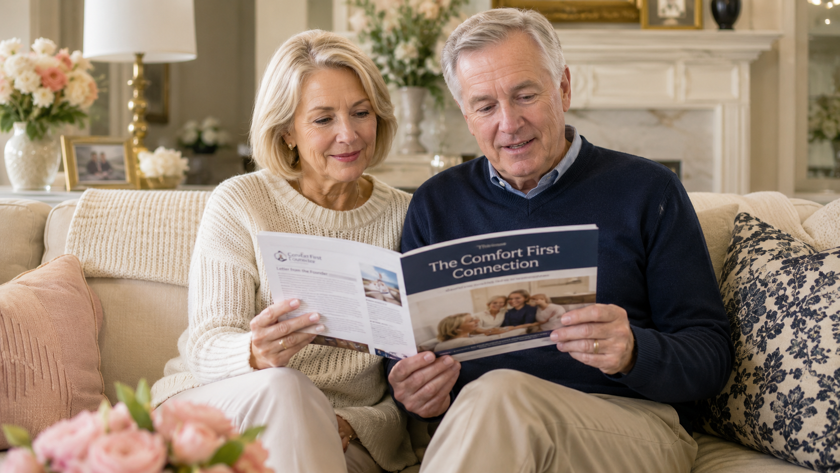 Older adults reviewing information about personalized wellness support and aging in place services.