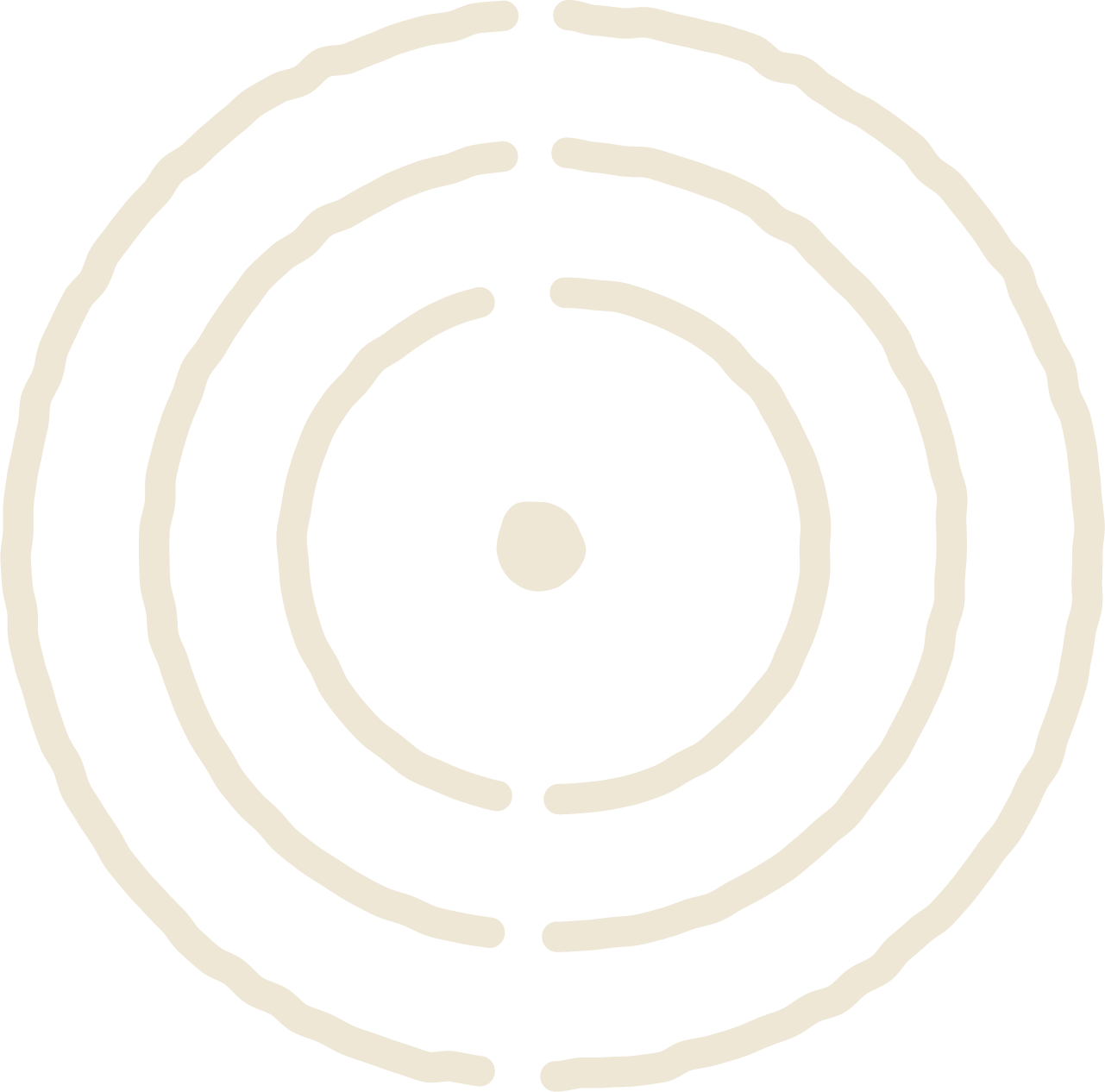 Geometric drawing of an outline square with sections divided by vertical, horizontal, and circle lines.