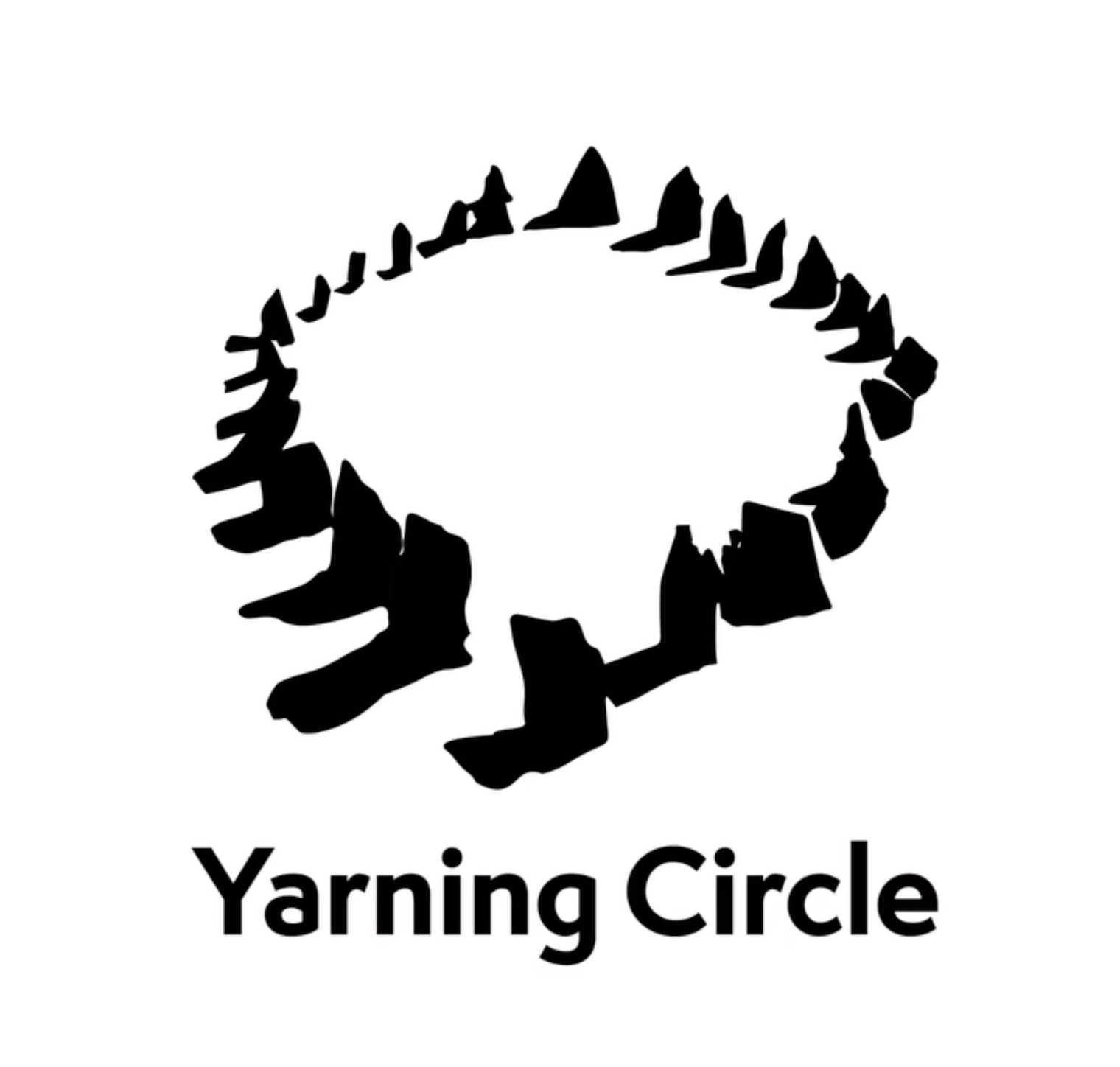 Black and white logo of a circular yarn ball with the words 'Yarning Circle' below.