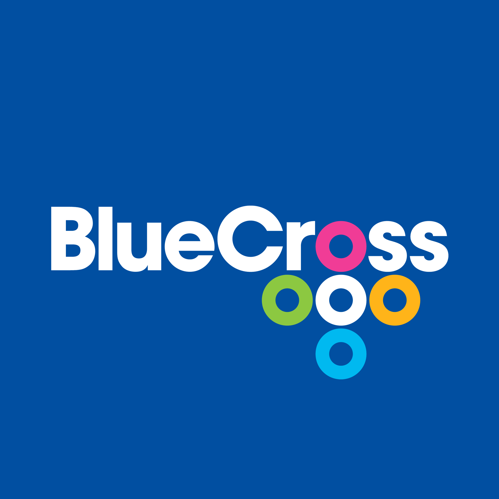BlueCross logo with multi-colored circles below the text