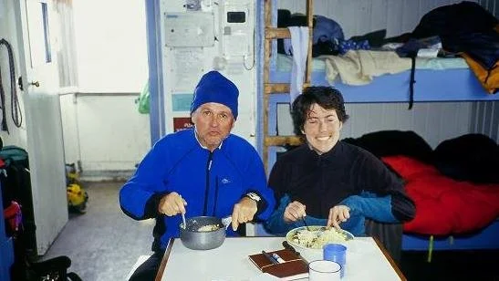  Garth &amp; Caroline, using up our excess food in Tasman Saddle Hut 