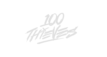 Black background with white text that reads '100 Thieves' in stylized font.