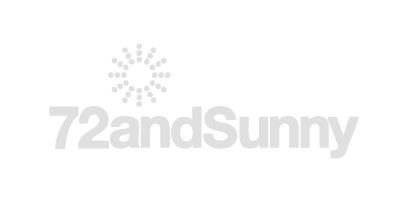 Logo for 72andSunny with a circular abstract design above the text.