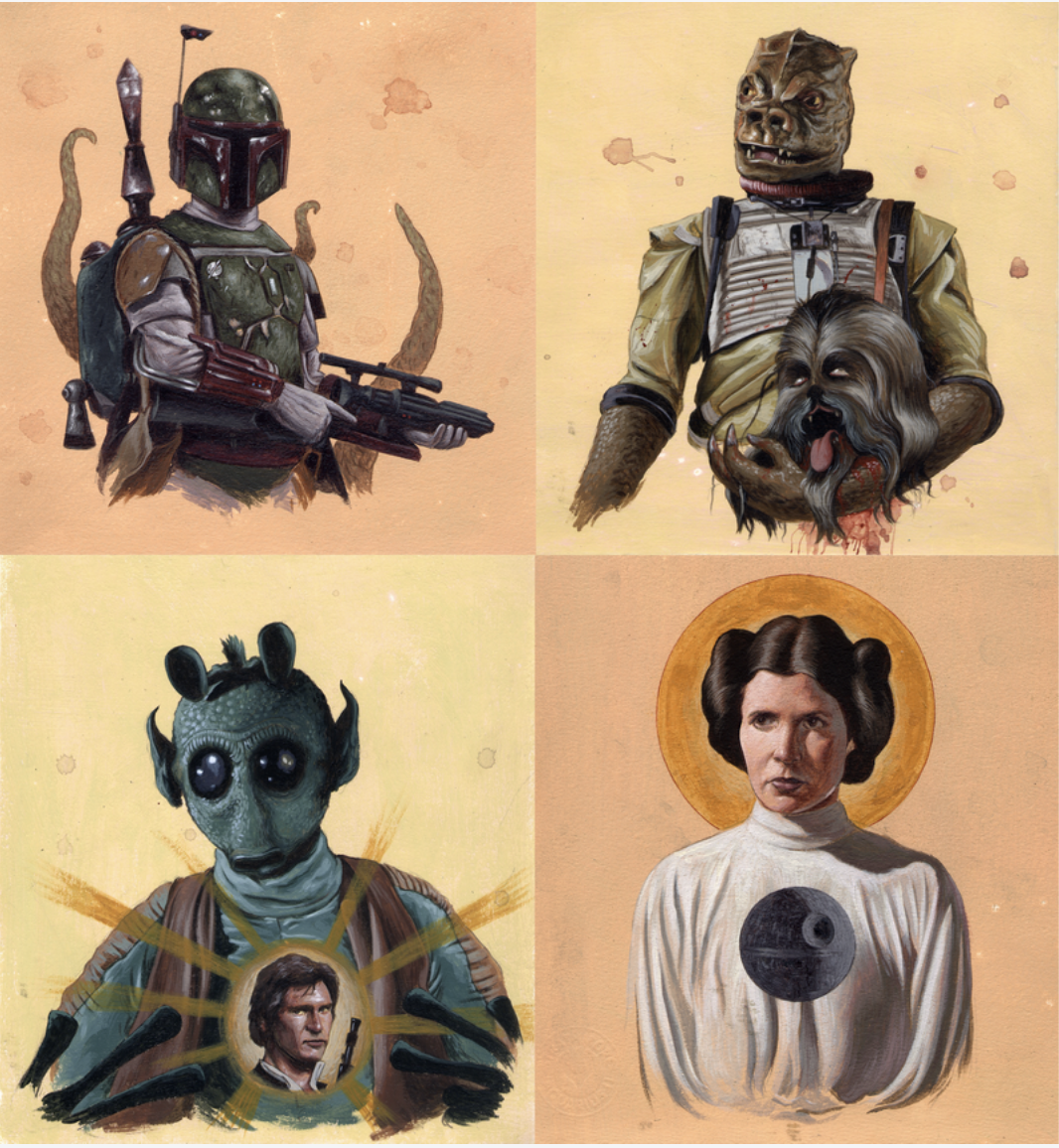Four Star Wars Side Stories / Acrylic on Hahnemule Rag  Paper 8x8in Los Angeles CA