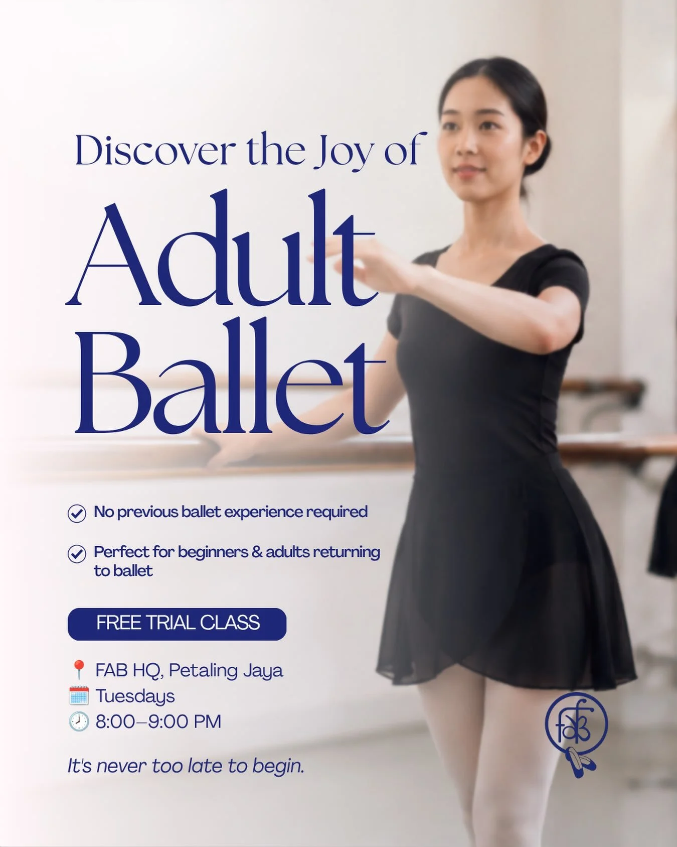 🩰 Have you always wanted to try ballet?

Our Beginner Adult Ballet classes are designed for adults with no previous ballet experience, as well as those returning to ballet after many years away. Whether you&rsquo;re looking for a new hobby, a fun wa