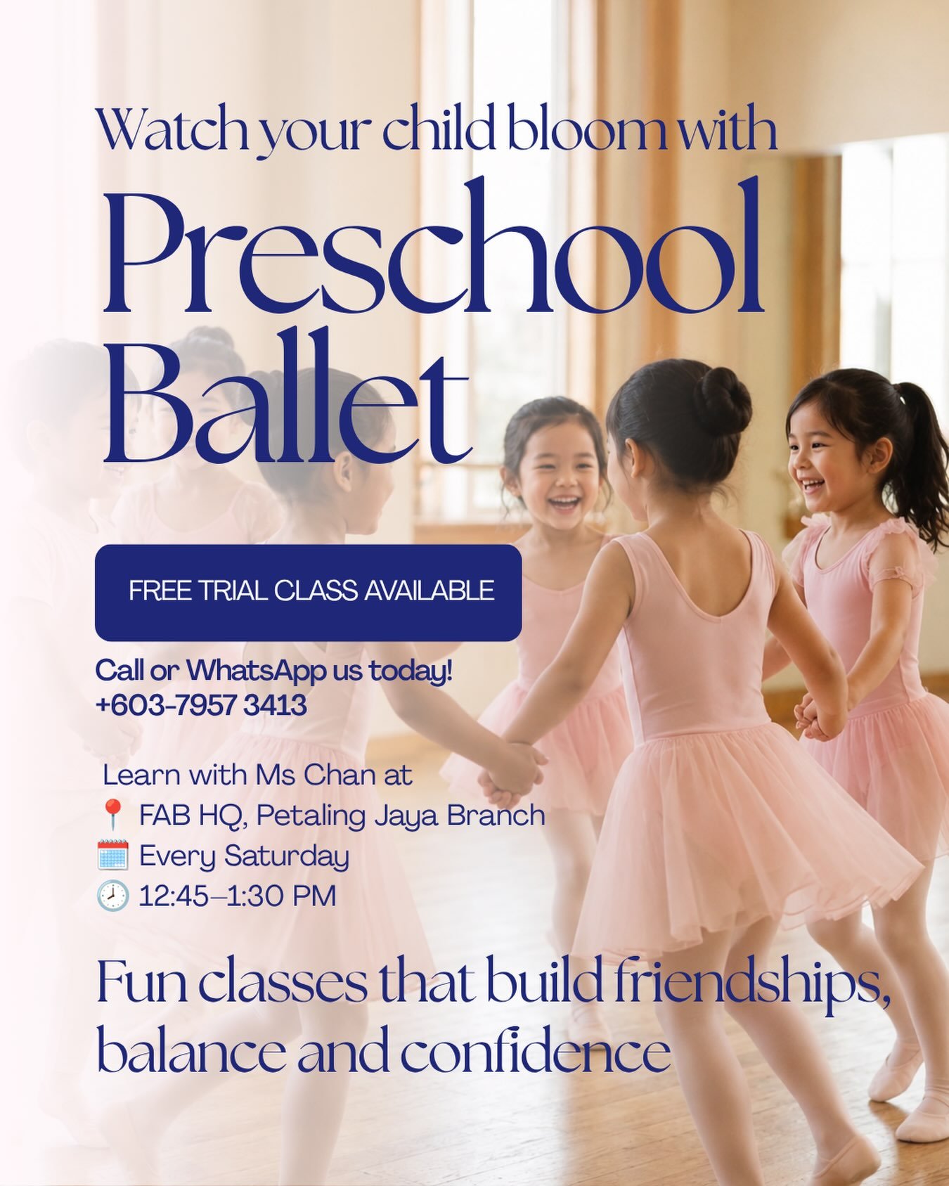 Our Preschool Ballet classes are all about movement, music, imagination and having fun while building confidence and coordination. 💕

Perfect for little ones taking their first steps into the world of ballet! 🩰

Reach out to our friendly administra
