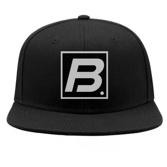 Black snapback hat with a gray 'B.' logo on the front