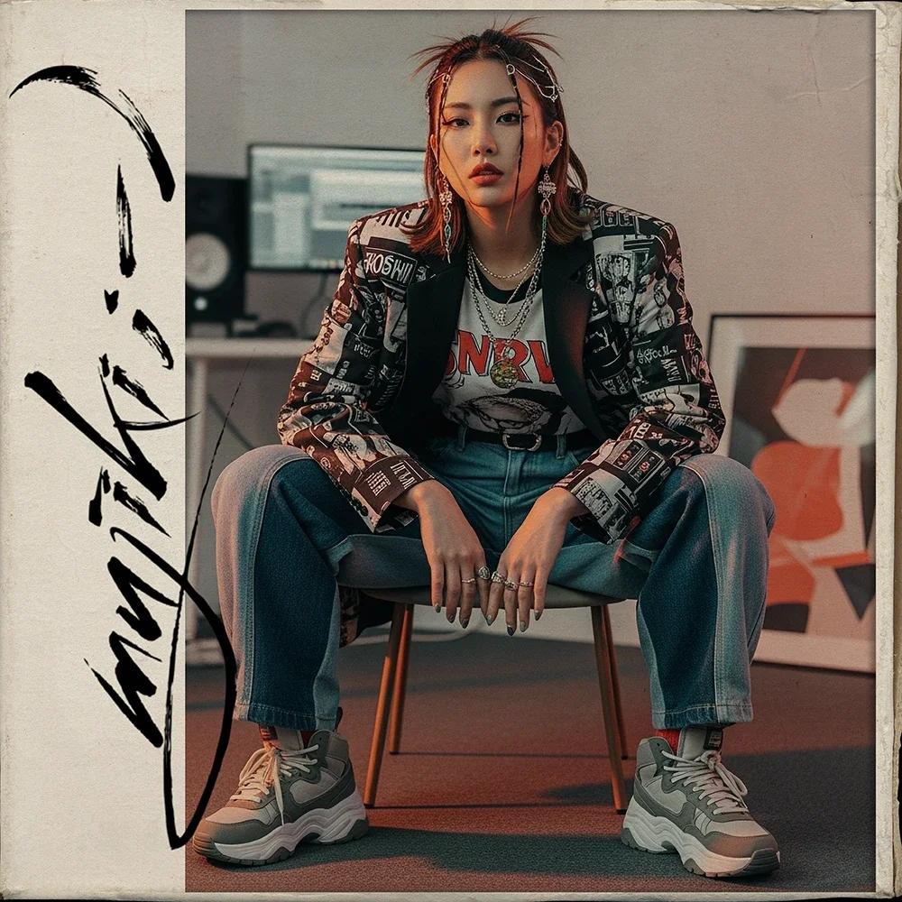 Mujiki hangs out at DarkArc. A cool Korean record producer sits in her studio