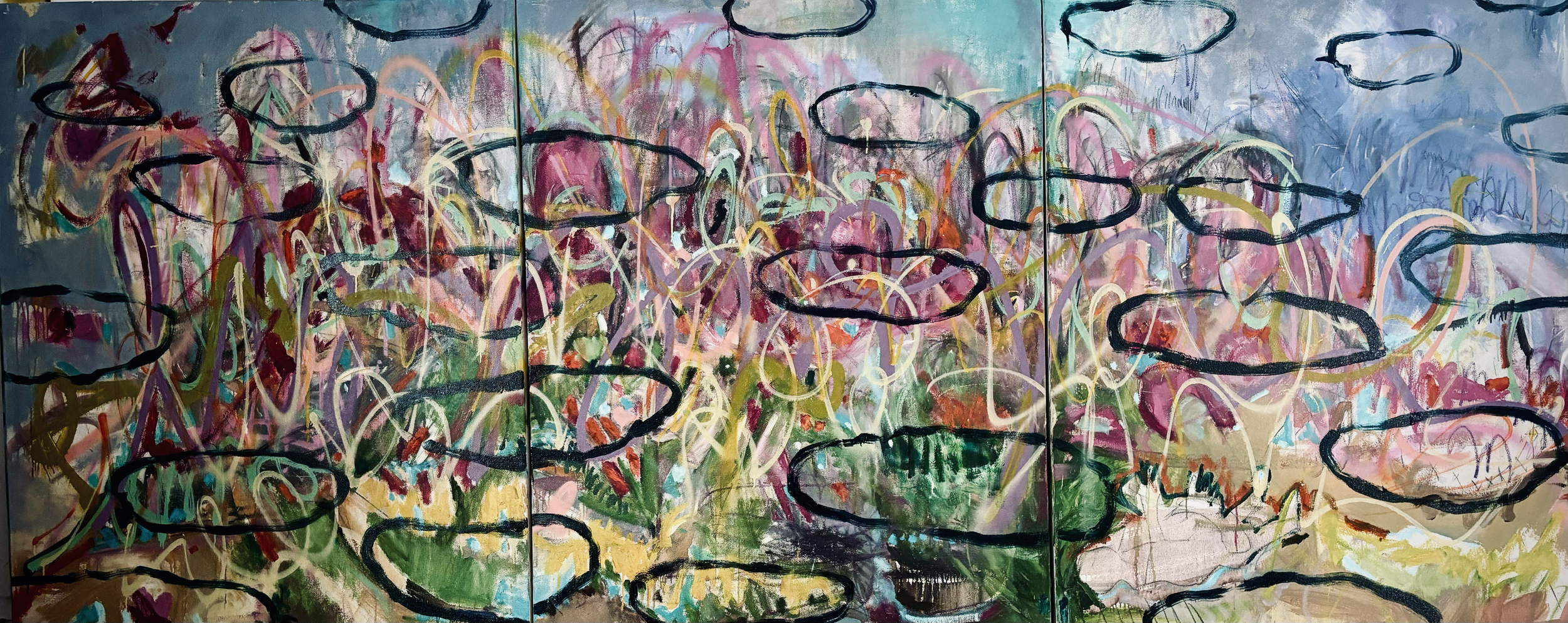 Cycles of Life triptych 369x152Cm (145x60in) Mix media on Canvas. Private Collection Kuala Lumpur