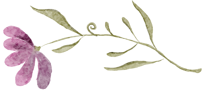 A stained glass artwork of a branch with leaves and a flower, with pink petals and green leaves.