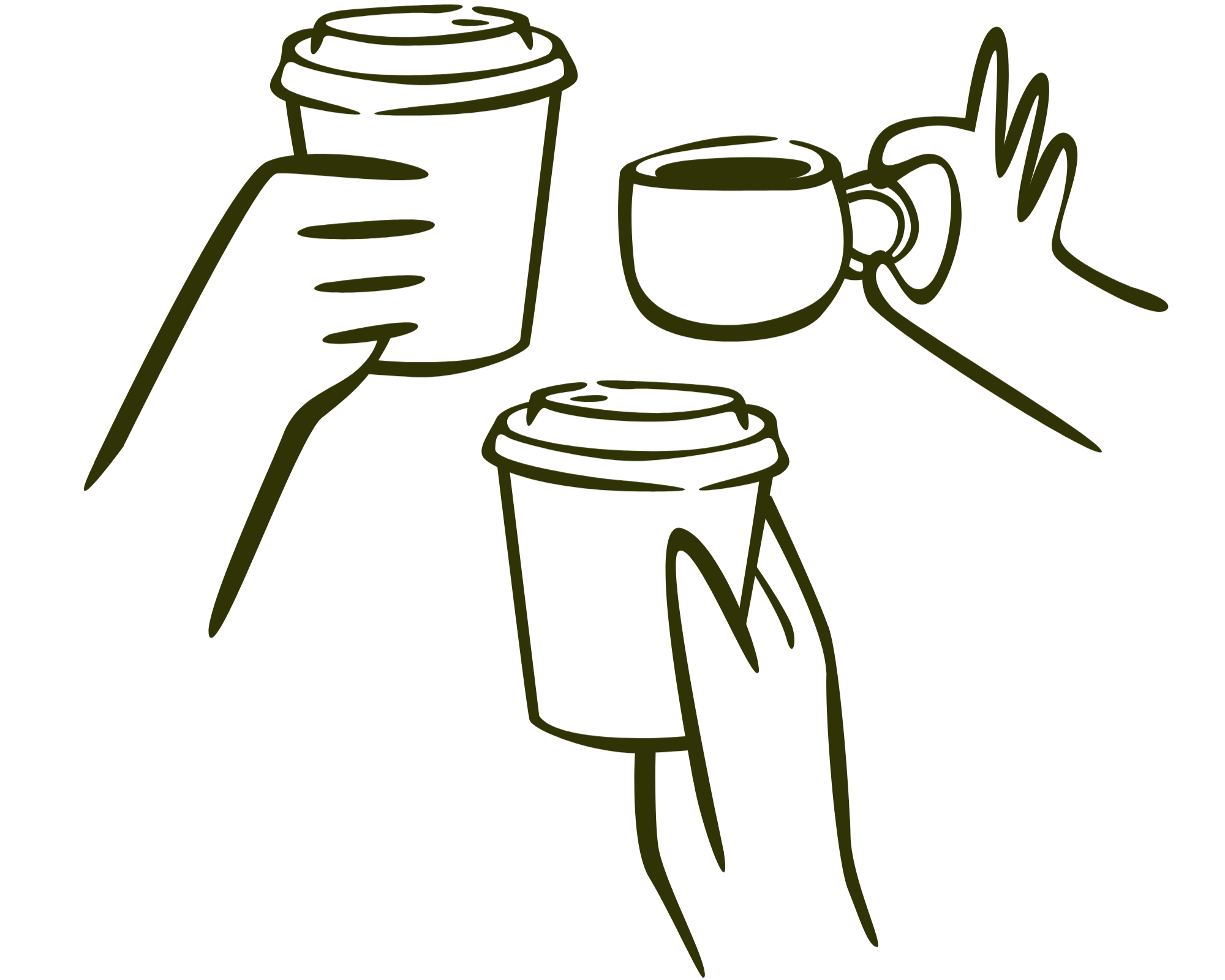 three hands with coffee
