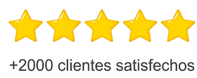 Seis estrellas doradas y el texto '+2000 clientes satisfechos'.