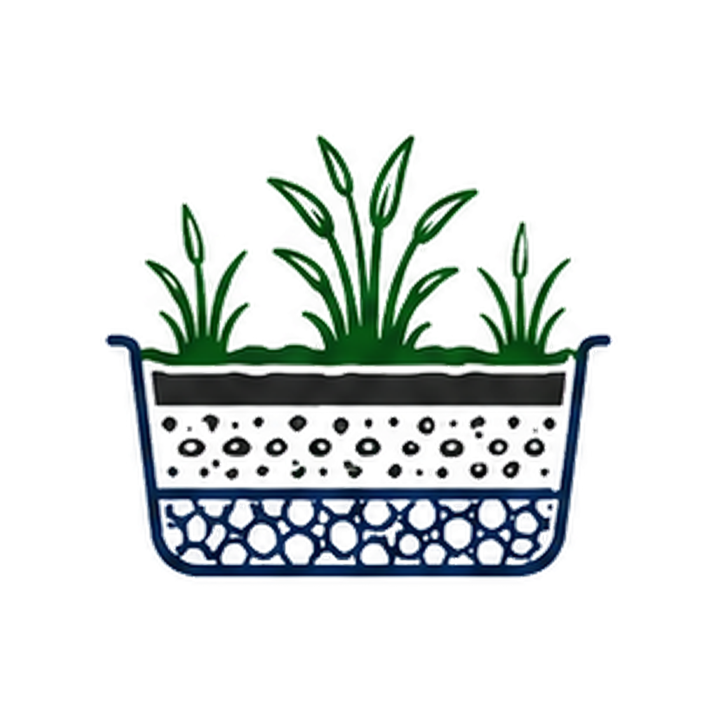 Neon sign of a potted plant with tall, pointed green leaves in a black square pot, mounted on a wall.