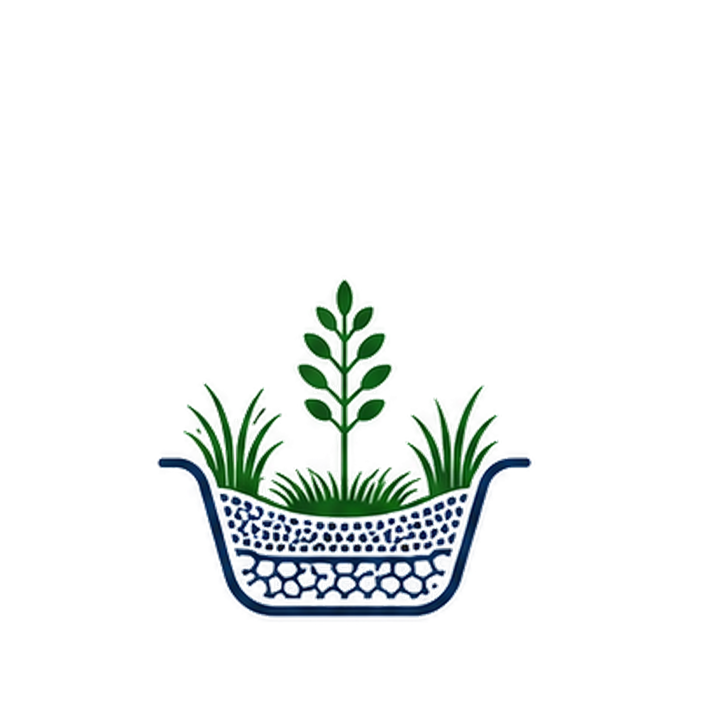 Illustration of a potted plant with green leaves in a decorative blue and white pot.