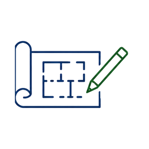 Blueprint plan with a green pencil.
