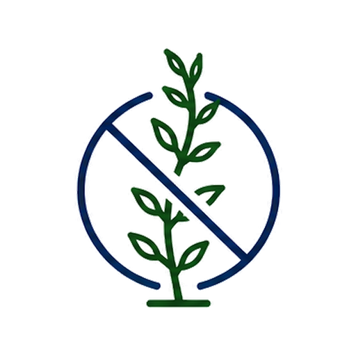 A green plant with leaves inside a blue circle crossed out with a diagonal line, indicating no plants or conservation.