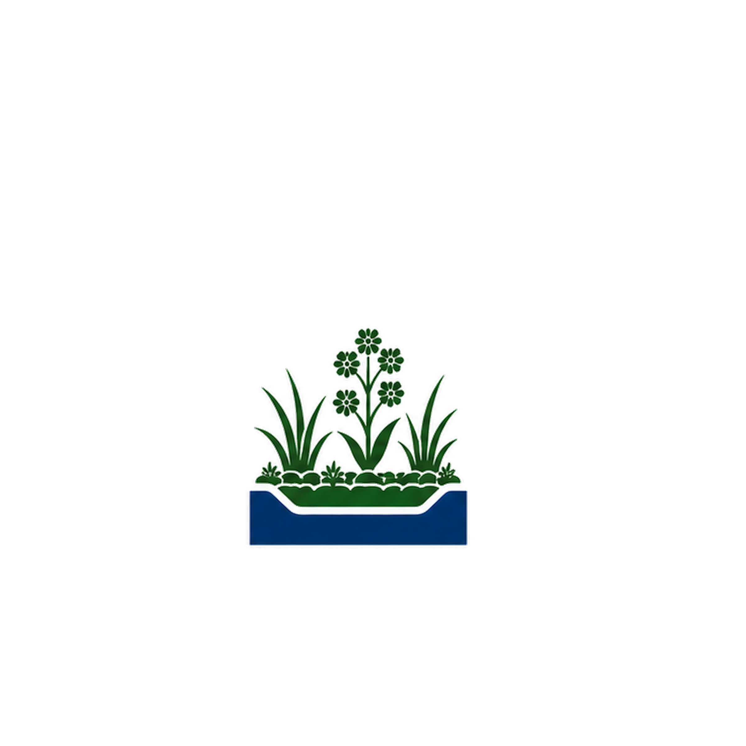 A logo featuring a potted plant with green leaves and small green flowers against a white background.