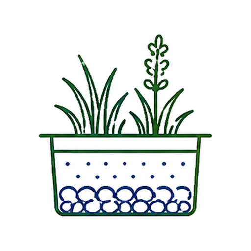 Illustration of a potted plant with various green plants growing in a rectangular container.