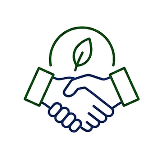 Illustration of a handshake with a green leaf and gauge in the background, symbolizing eco-friendly business or sustainability.