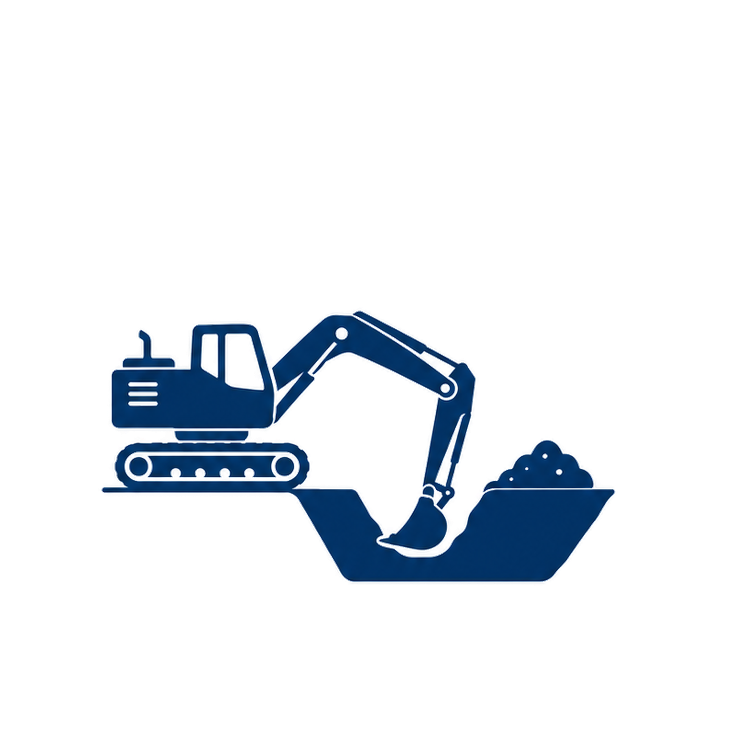 Graphic of a blue excavator scoop digging into a pile of dirt with a white background.