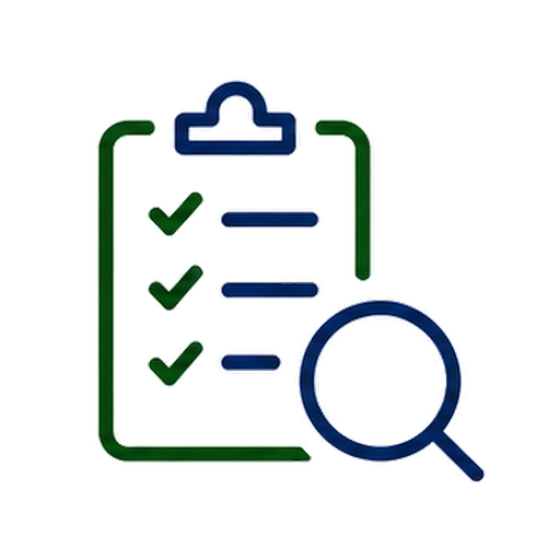 Illustration of a checklist on a clipboard with a magnifying glass examining it