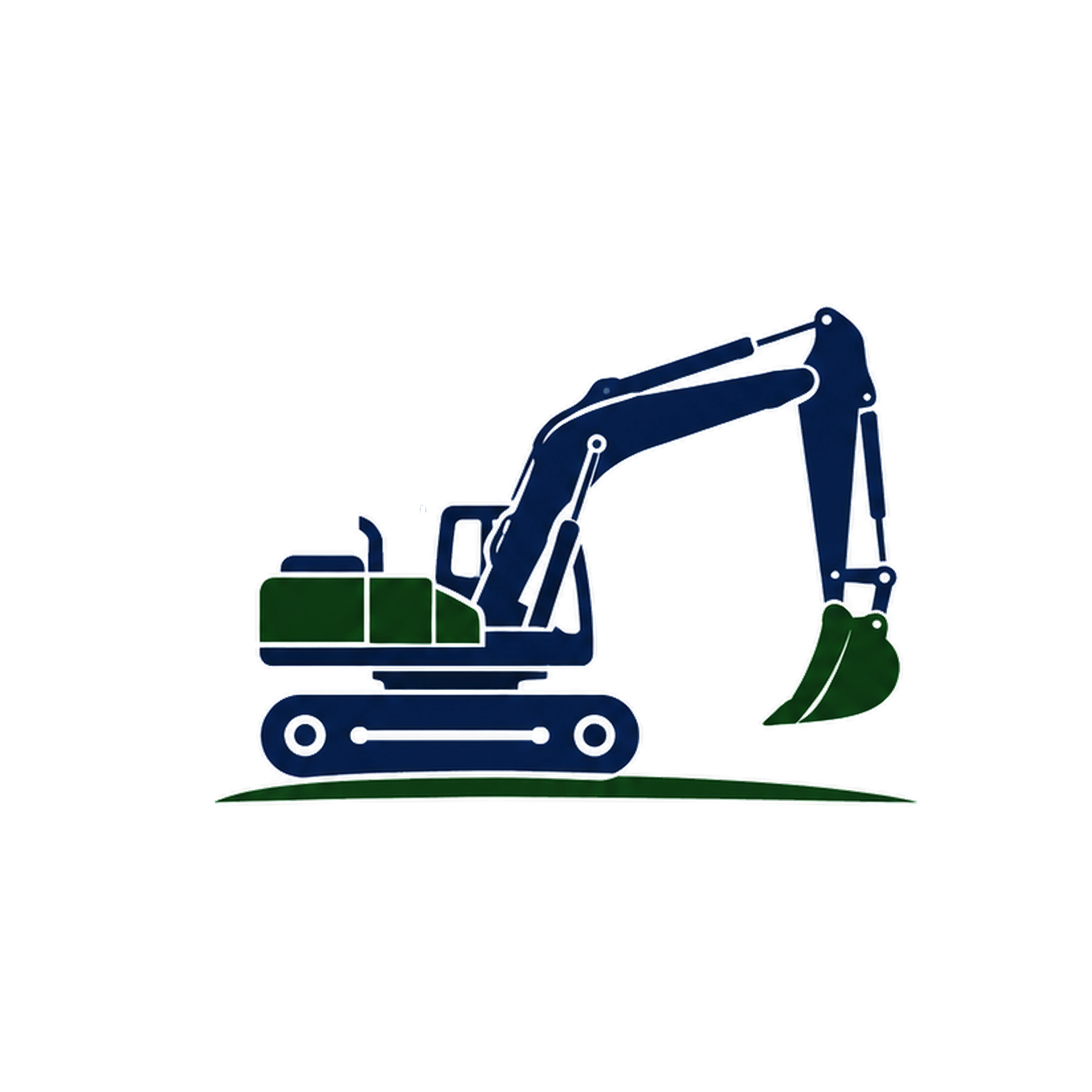 Line drawing of an excavator with a green container nearby.